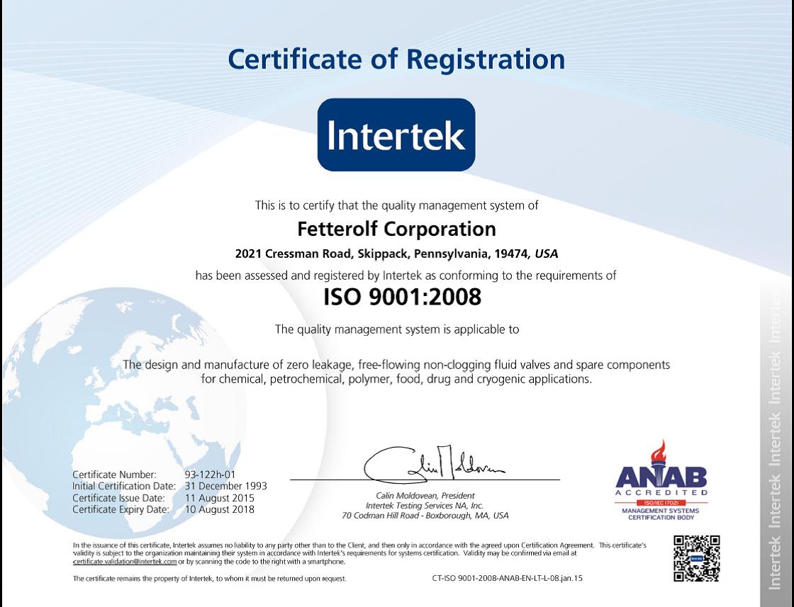 Fetterolf ISO 9001 Certificate